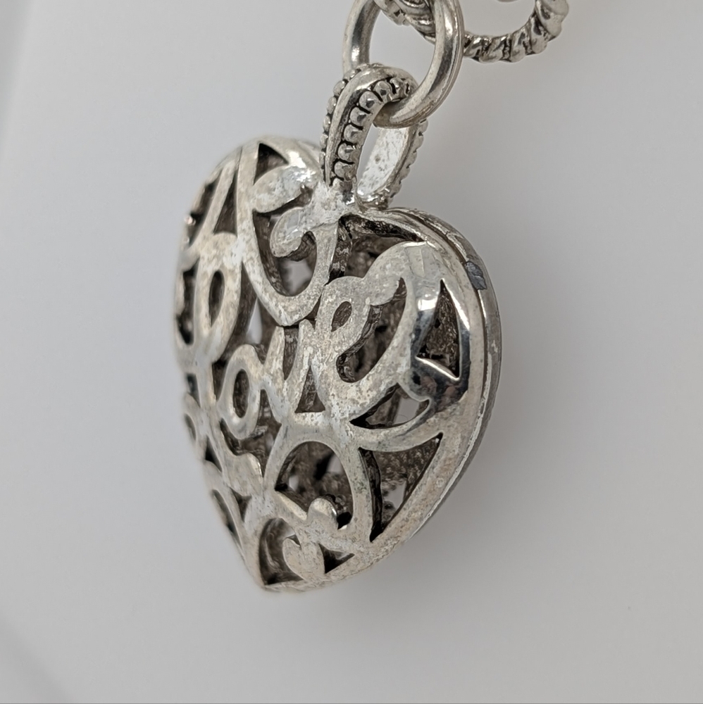 Vintage Style Sterling Silver Heart Keepsake Pendant w/ Silver Chain - Picture 3 of 7